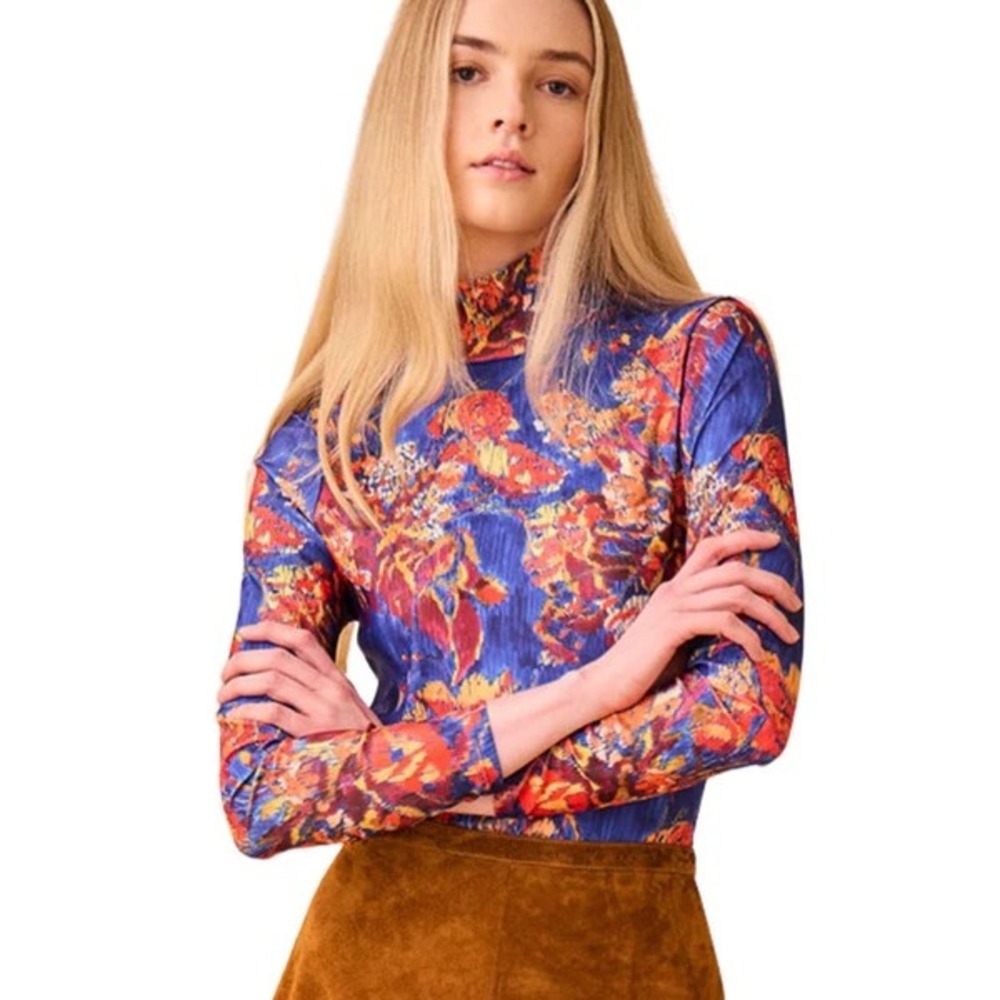Hunter‎ Bell Connor Long Sleeve Turtleneck Top Watercolor Bouquet M Floral